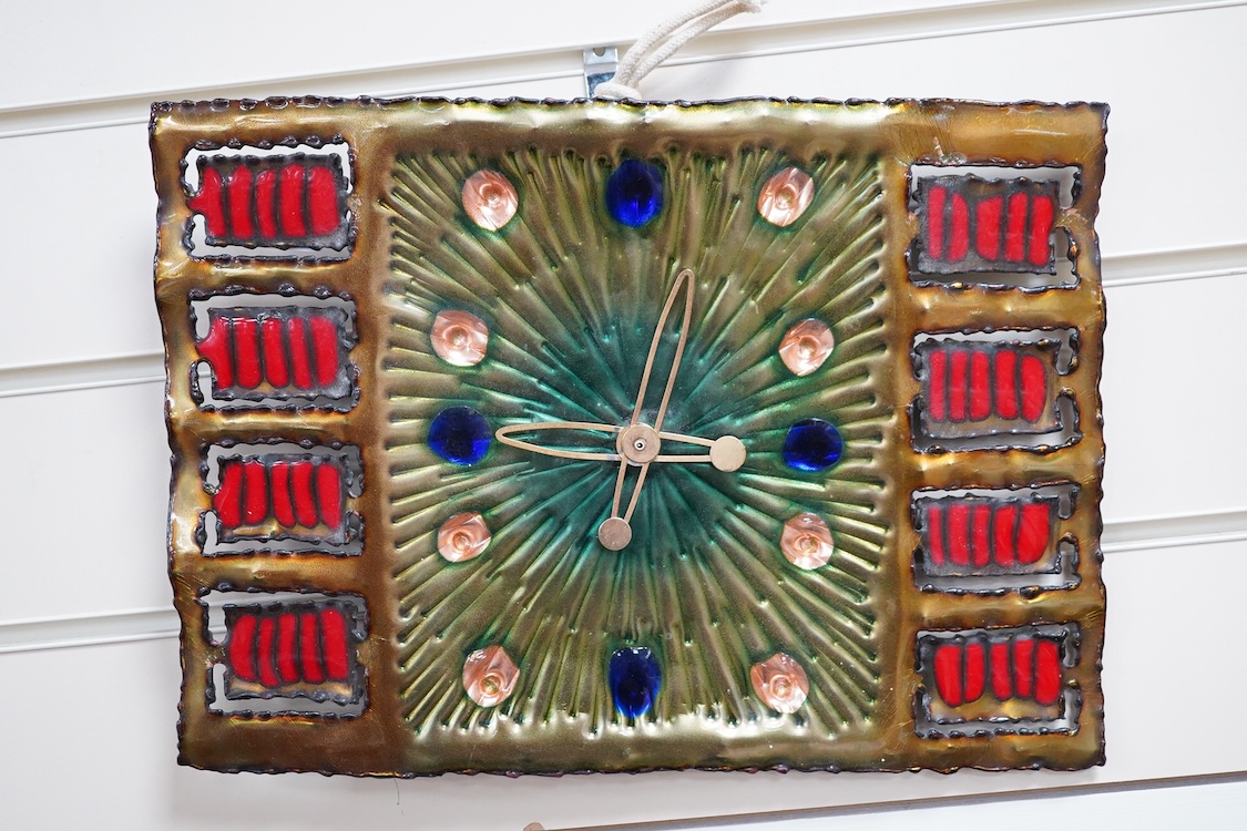 A Brutalist enamelled wall clock by Franco Bastianelli for Studio Cellini, Italy 1960's, 35cm wide